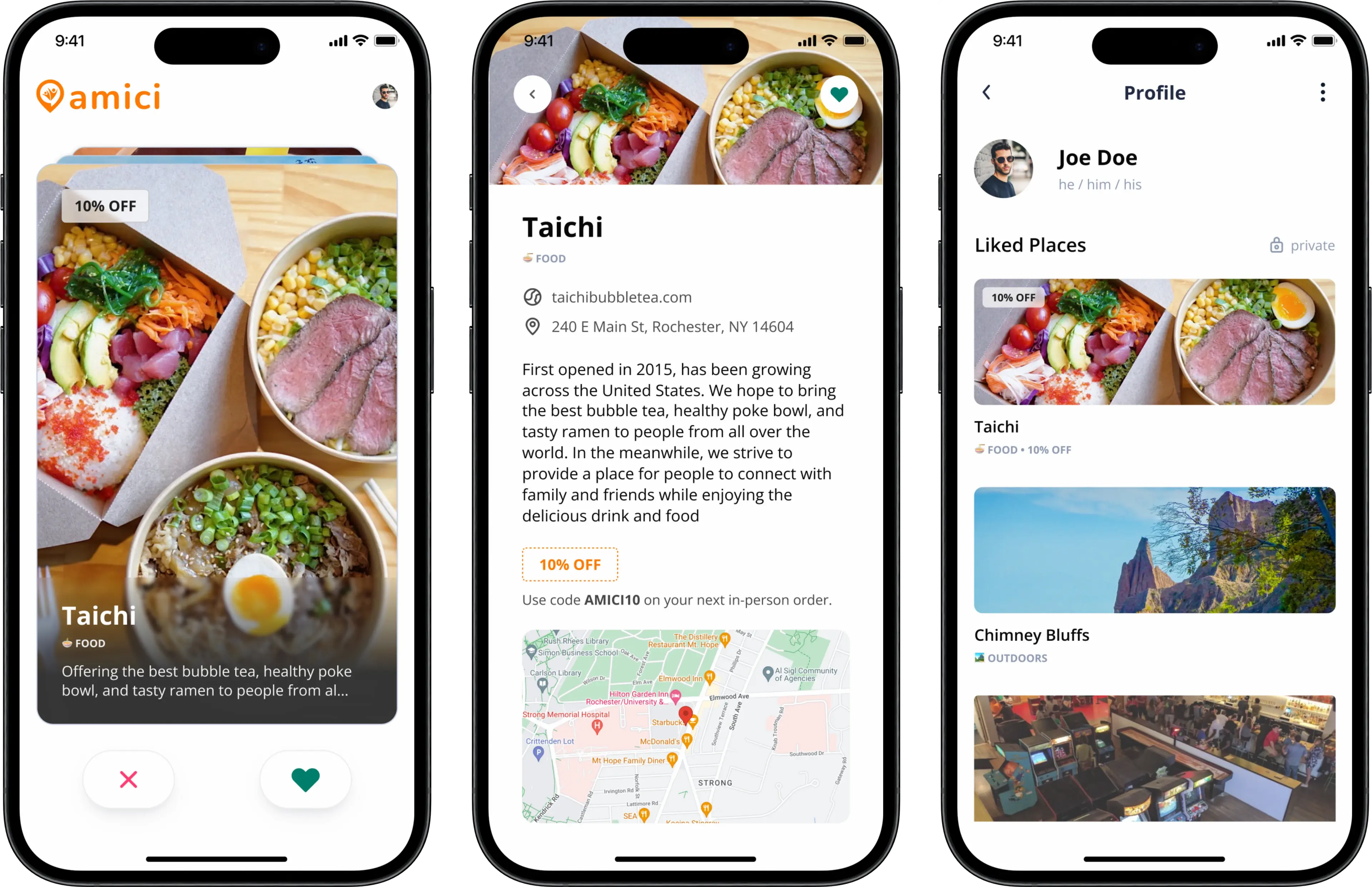 Image of the 3 new screens created, each in an iphone device