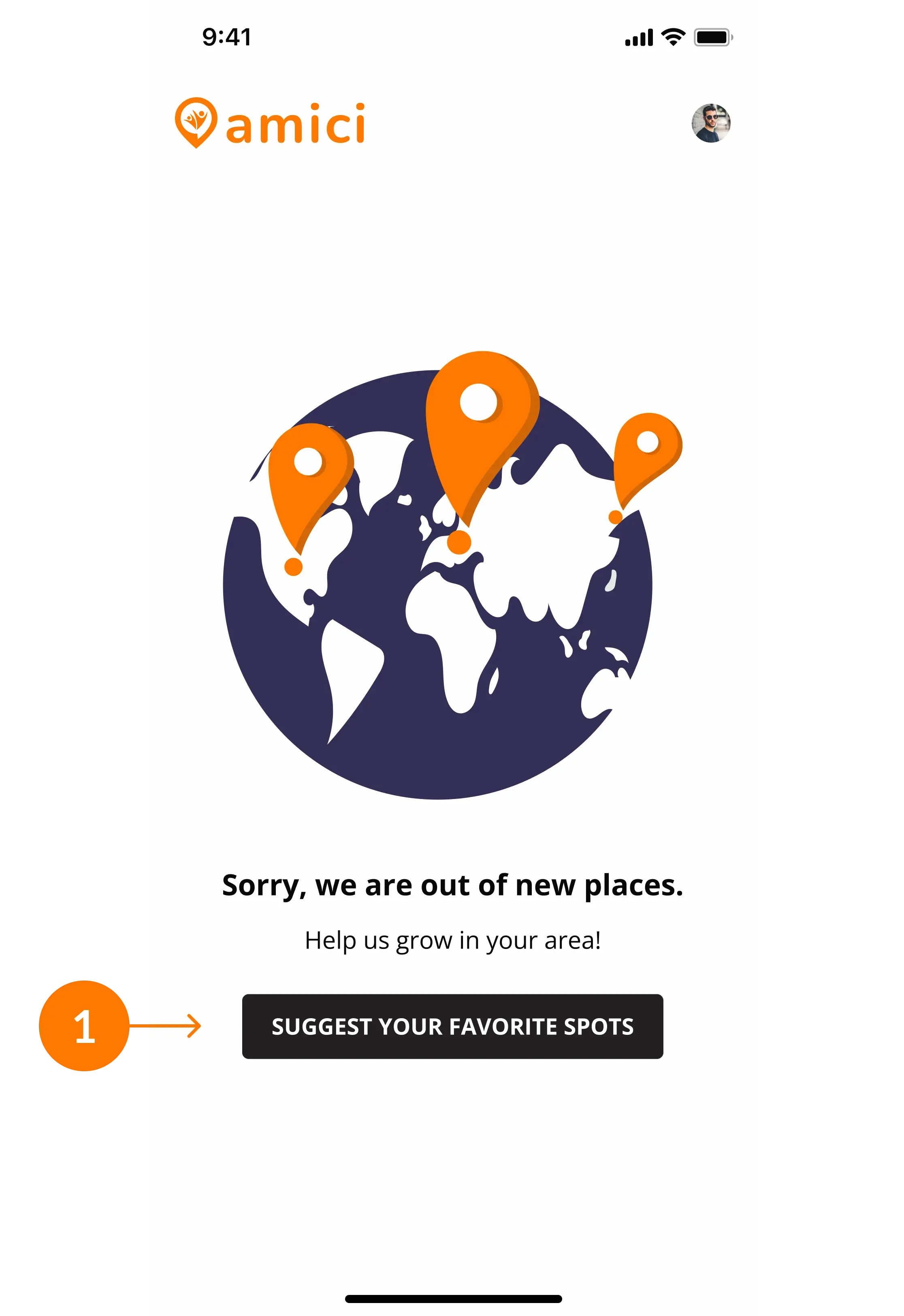 The edge case for the swiping page (if there are no places left to swipe on)